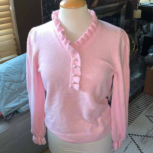 Bnwt Beautiful Pink Ruffle Sweater by CeCe - Picture 1 of 7